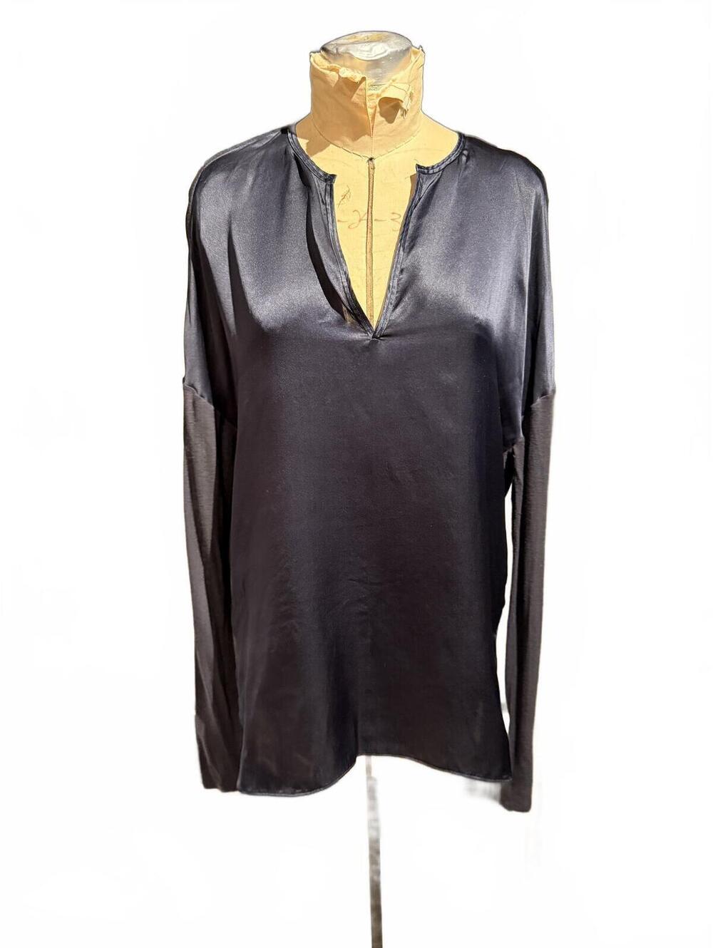 Vince Long Sleeve V-Neck Sheer Black Top